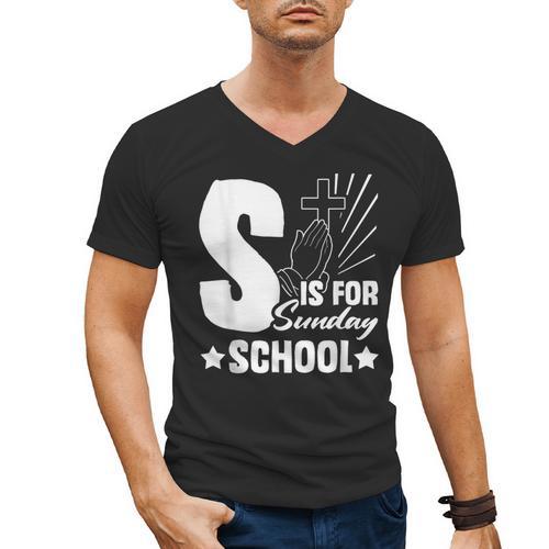 Christian Teacher S Is For Sunday School Essentials Men's V-Neck T-Shirt - teacherstshirts.com