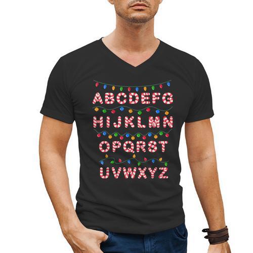 Christmas Alphabet Candy Cane Teachers Students Candy Cane For Men Women Kids Men's V-Neck T-Shirt - teacherstshirts.com UK