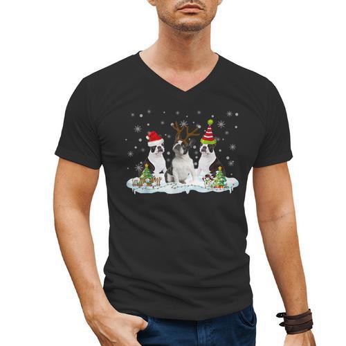 Christmas Boston Terrier Santa Dog Lover Men's V-Neck T-Shirt - Bostonterriersmerch.com