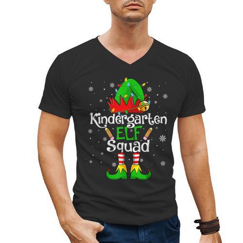 Christmas Kindergarten Elf Squad Teacher Student Men's V-Neck T-Shirt - teacherstshirts.com UK