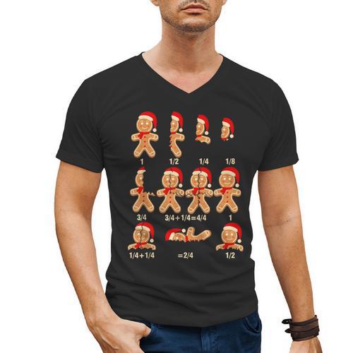 Christmas Math Teacher Equation Gingerbread With Santa Hat Men Women Men's V-Neck T-Shirt - teacherstshirts.com AU