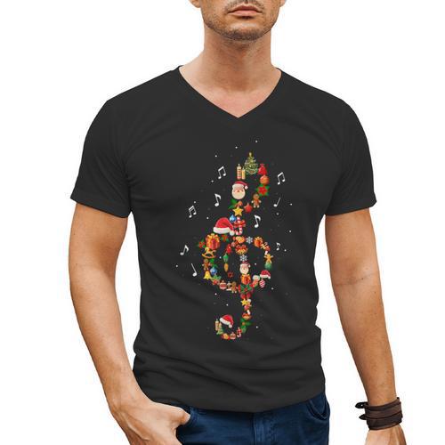 Christmas Musical Note Music Lover Teacher Sing Carols Jesus Men's V-Neck T-Shirt - teacherstshirts.com