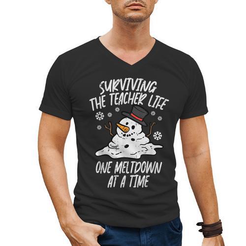 Christmas Surviving Teacher Life Meltdown Xmas Women Men Men's V-Neck T-Shirt - teacherstshirts.com DE
