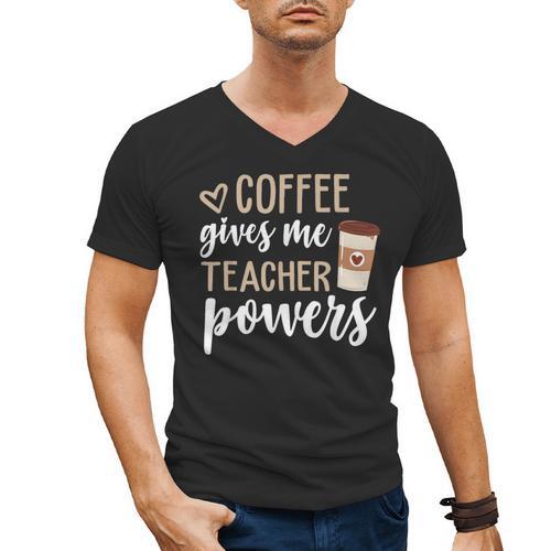 Coffee Gives Me Teacher Powers Teacher Men's V-Neck T-Shirt - teacherstshirts.com UK