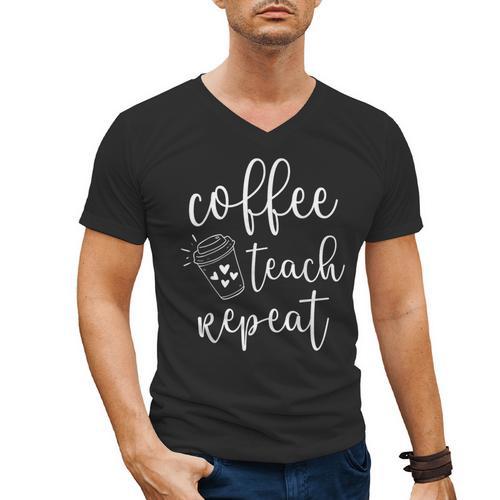 Coffee Teach Repeat Cute Costume Teacher Coffee Lover Men's V-Neck T-Shirt - teacherstshirts.com UK