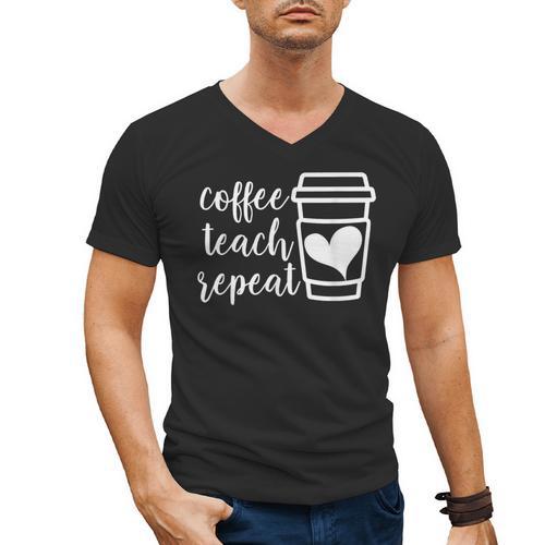 Coffee Teach Repeat Women's Misses Plus Size Teacher Men's V-Neck T-Shirt - teacherstshirts.com AU