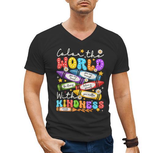 Color The World With Kindness Crayon Positivity Teacher Men's V-Neck T-Shirt - teacherstshirts.com UK