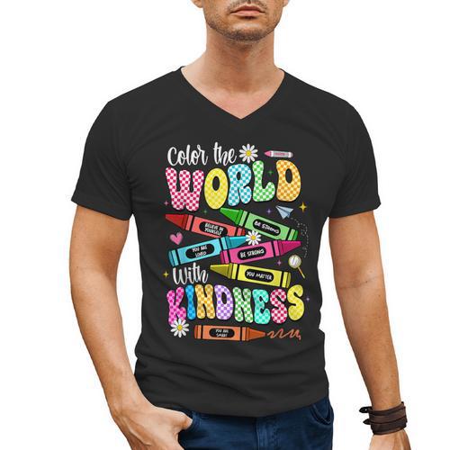 Color The World With Kindness Teacher Back To School Men's V-Neck T-Shirt - teacherstshirts.com AU