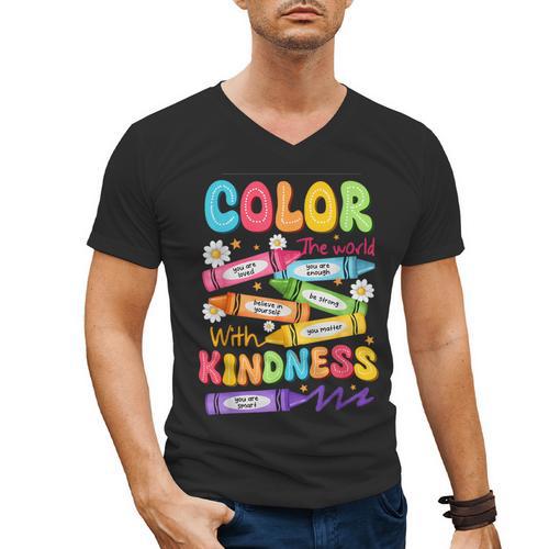 Color The World With Kindness Teachers Back To School Men's V-Neck T-Shirt - teacherstshirts.com AU