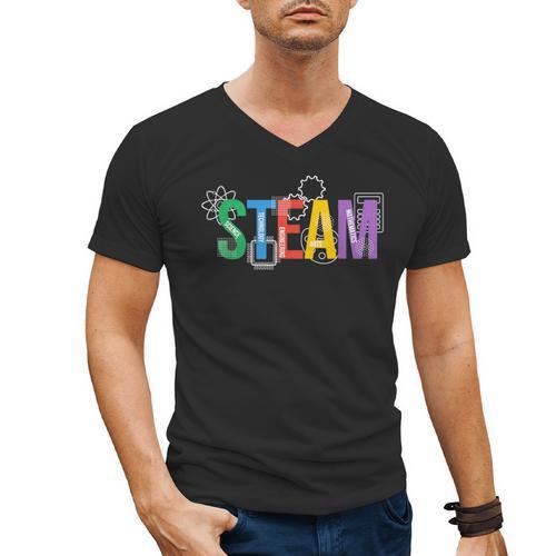Colorful Steam Letters For Steam Program Teacher And Student Men's V-Neck T-Shirt - teacherstshirts.com UK
