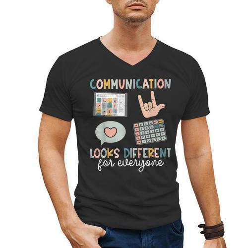 Communication Looks Different For Everyone SPED Teacher ASD Men's V-Neck T-Shirt - teacherstshirts.com