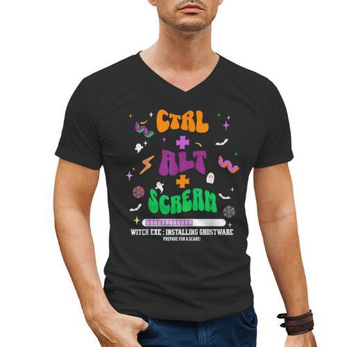 Computer Teacher Spooky Halloween Technology STEM Engineer Men's V-Neck T-Shirt - teacherstshirts.com AU