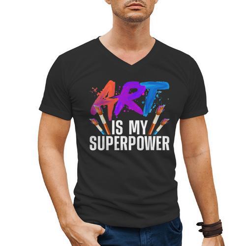 Cool Art For Men Women Art Teacher Artist Painter Superpower Men's V-Neck T-Shirt - teacherstshirts.com