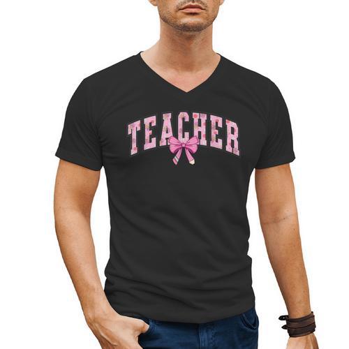 Coquette Bow Back To School First Day Teacher Men's V-Neck T-Shirt - teacherstshirts.com CA