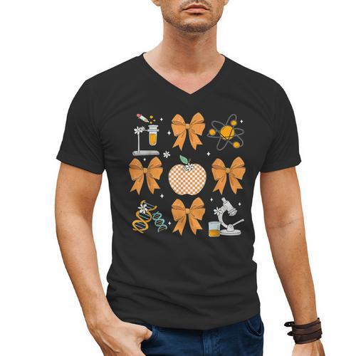 Coquette Bow Fall Science Teacher Stem Teacher Thanksgiving Men's V-Neck T-Shirt - teacherstshirts.com UK