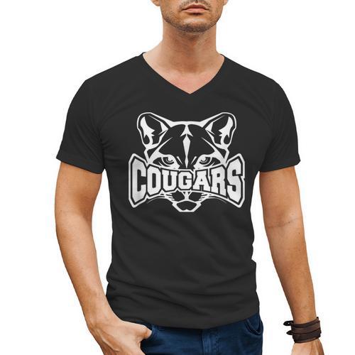 Cougars Teacher Student School Sports Fan Team Spirit Men's V-Neck T-Shirt - teacherstshirts.com DE