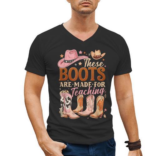 Cowboy Teacher These Boots Are Made-For Teaching School Men's V-Neck T-Shirt - teacherstshirts.com