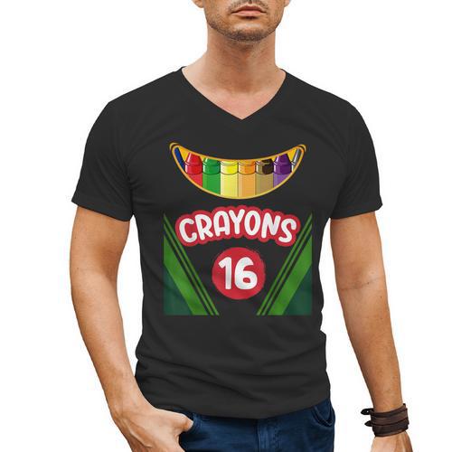 Crayon Box Fun Teacher Student Crayon Squad Halloween 2023 Men's V-Neck T-Shirt - teacherstshirts.com AU