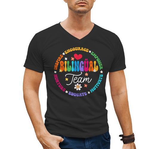 Cultivando Bilingues Dual Language Bilingual Team Teacher Men's V-Neck T-Shirt - teacherstshirts.com UK