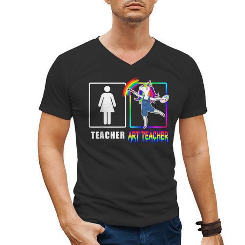 Cute Art Teacher Magical Dabbing Unicorn Artist Men's V-Neck T-Shirt - teacherstshirts.com UK