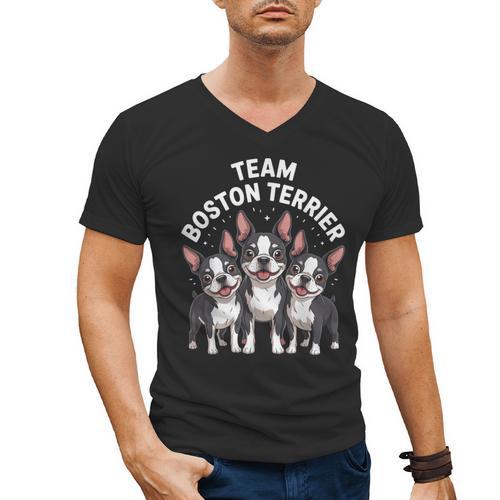 Cute Cartoon For Dog Owners Pet Team Boston Terrier Men's V-Neck T-Shirt - Bostonterriersmerch.com