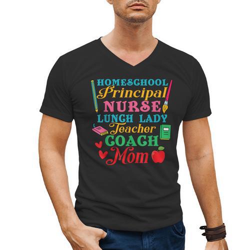Cute Principal Nurse Lunch Lady Teacher Coach Homeschool Mom Men's V-Neck T-Shirt - teacherstshirts.com UK