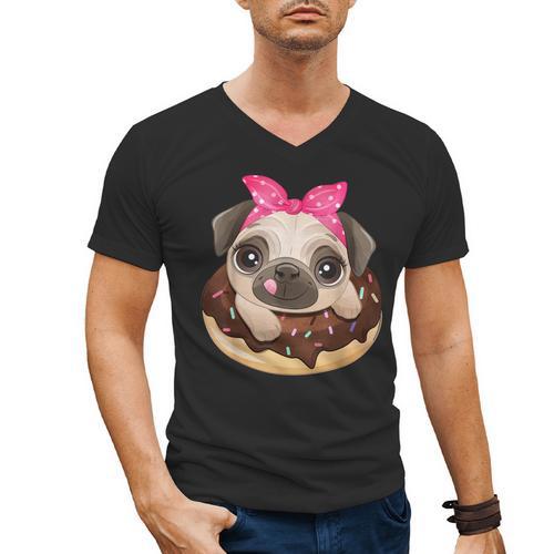 Cute Pug Shirt Donut Girls Dog Men's V-Neck T-Shirt - Bostonterriersmerch.com
