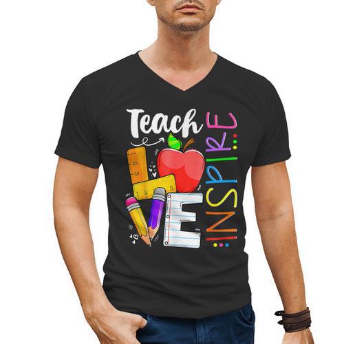 Cute Teach Love And Inspire Men Women Teacher Men's V-Neck T-Shirt - teacherstshirts.com