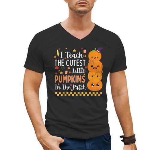 Cute Teacher Halloween For Women Men Teacher Pumpkin Men's V-Neck T-Shirt - teacherstshirts.com