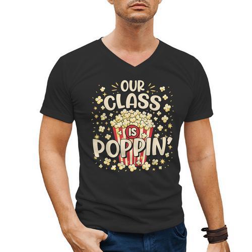 Cute Teacher Popcorn Day Men's V-Neck T-Shirt - teacherstshirts.com