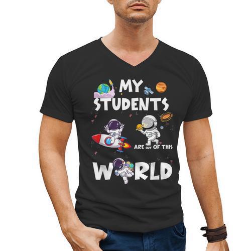 Cute Teacher My Students Are Out-Of This World Space Men's V-Neck T-Shirt - teacherstshirts.com CA