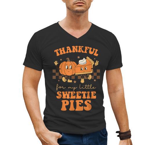 Cute Thanksgiving Teacher Thankful For My Sweetie Pies Mom Men's V-Neck T-Shirt - teacherstshirts.com AU