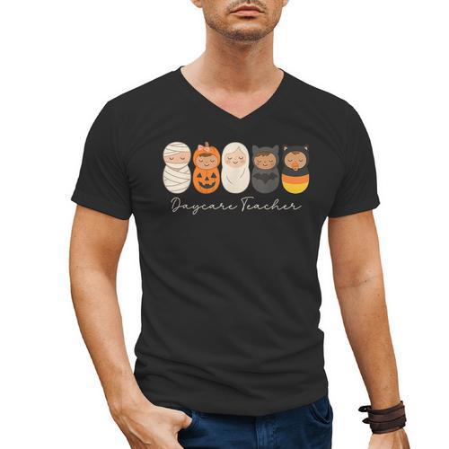 Daycare Teacher Halloween Infant Squad Spooky Childcare Fall Men's V-Neck T-Shirt - teacherstshirts.com DE