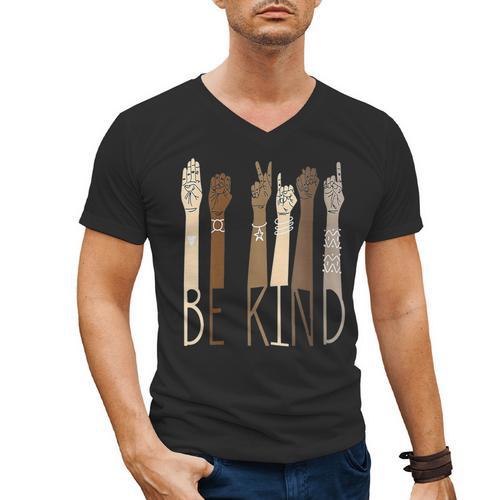 Deaf Be Kind Sign Language Hand Talking Teachers Interpreter Men's V-Neck T-Shirt - teacherstshirts.com UK