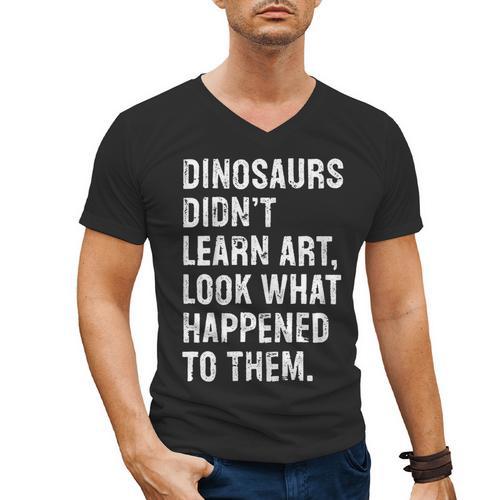 Dinosaurs Didn't Learn Art Art Teacher Men's V-Neck T-Shirt - teacherstshirts.com DE