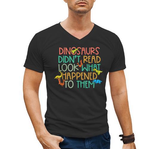 Dinosaurs Didnt Read Book Lover Boys Kids Teacher Men's V-Neck T-Shirt - teacherstshirts.com AU