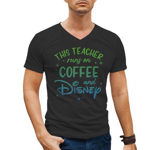 Disney This Teacher Runs On Coffee And Disney Gradient Logo Men's V-Neck T-Shirt - teacherstshirts.com AU