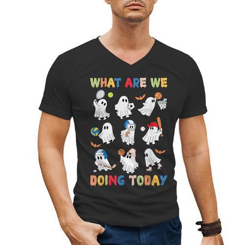 What Are We Doing Today Ghost PE Teacher Team Halloween Men's V-Neck T-Shirt - teacherstshirts.com UK