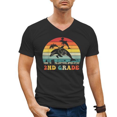 Dolphin Second Grade Back To School Teacher Student Men's V-Neck T-Shirt - teacherstshirts.com AU