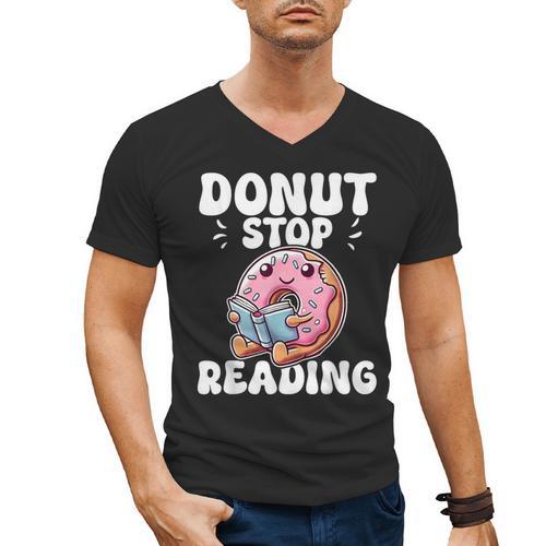 Donut Stop Reading Kawaii Teacher Preschool Kindergarten Men's V-Neck T-Shirt - teacherstshirts.com