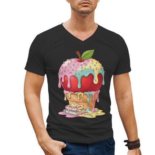 Dripping Apple Ice Cream Cone Cute Teacher Appreciation Men's V-Neck T-Shirt - teacherstshirts.com AU