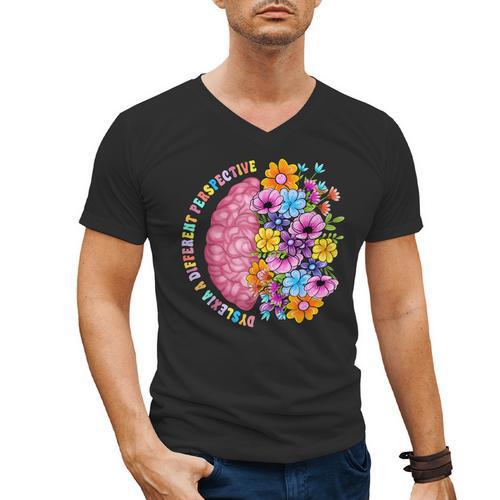 Dyslexia Different Perspective Reading Brain Floral Teacher Men's V-Neck T-Shirt - teacherstshirts.com