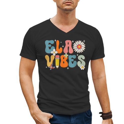 English Teacher Ela Vibes Teacher Kids First Day Of School Men's V-Neck T-Shirt - teacherstshirts.com AU