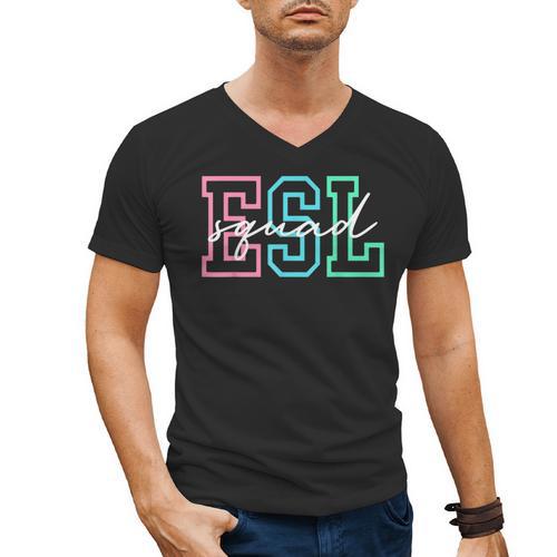 ESL Squad Teacher English As A Second Language Men's V-Neck T-Shirt - teacherstshirts.com CA
