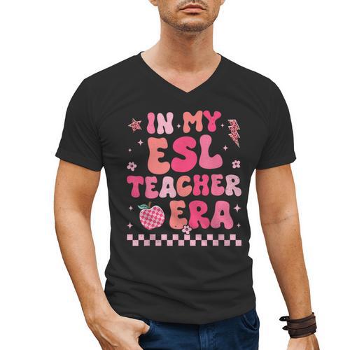 In My Esl Teacher Era Back To School ESL Teacher Groovy Men's V-Neck T-Shirt - teacherstshirts.com UK