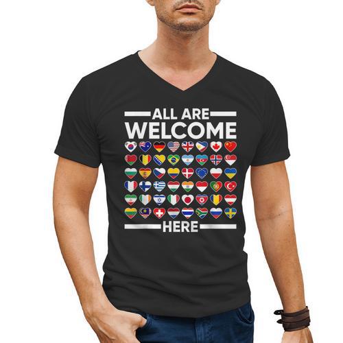 ESL Teacher All Are Welcome Here For Worlds Virtual Teachers Men's V-Neck T-Shirt - teacherstshirts.com AU