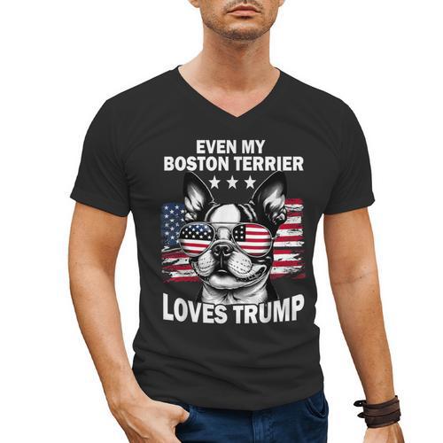 Even My Boston Terrier Loves Trump Trump Supporter Dog Lover Men's V-Neck T-Shirt - Bostonterriersmerch.com