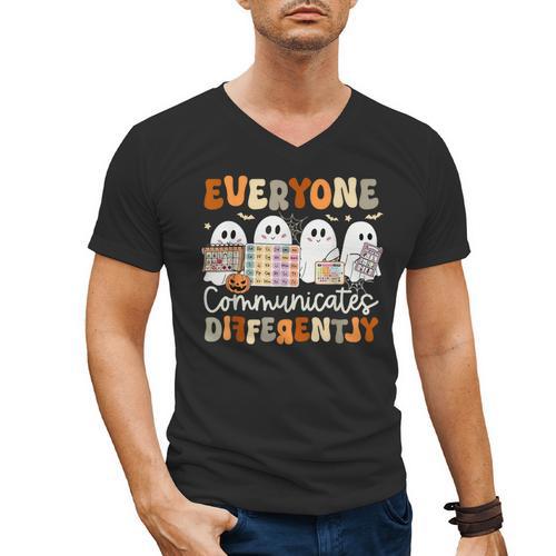 Everyone Communicates Differently Halloween Sped Teacher Men's V-Neck T-Shirt - teacherstshirts.com