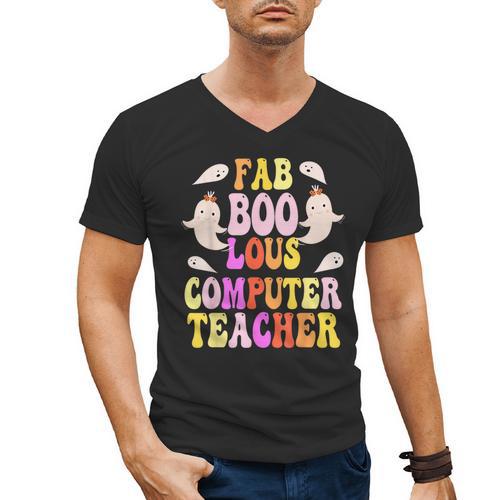 Faboolous COMPUTER TEACHER Costume This Is My Spooky Mom Dad Men's V-Neck T-Shirt - teacherstshirts.com CA
