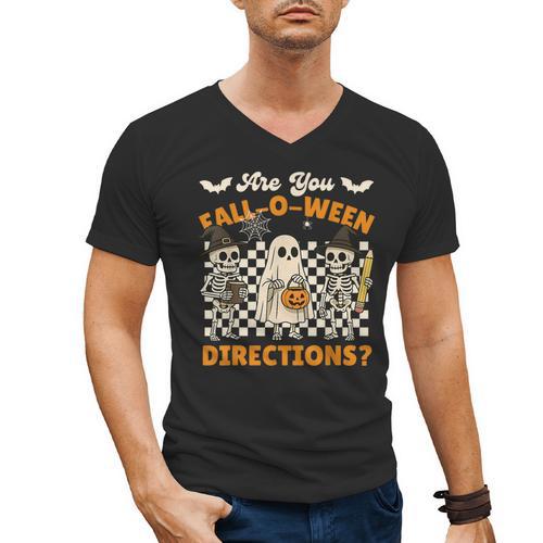 Are You Fall o Ween Directions Halloween Skeleton Teacher Men's V-Neck T-Shirt - teacherstshirts.com AU